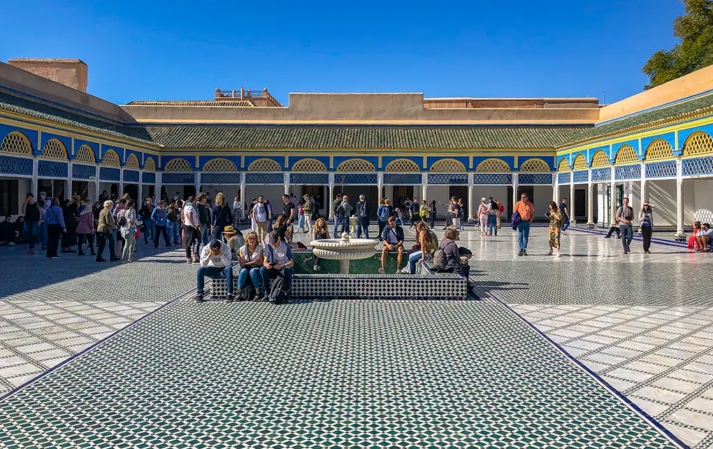 Ornate tiled courtyard inside Bahia Palace, Marrakech