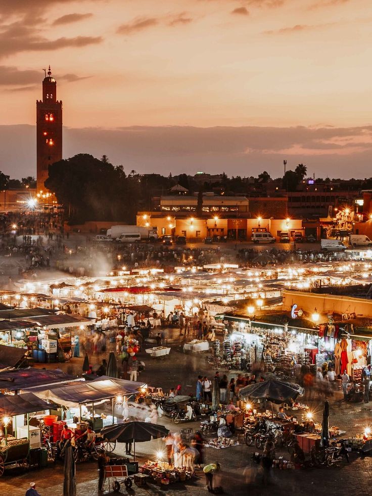 Jemaa el-Fna square at sunset in Marrakech
