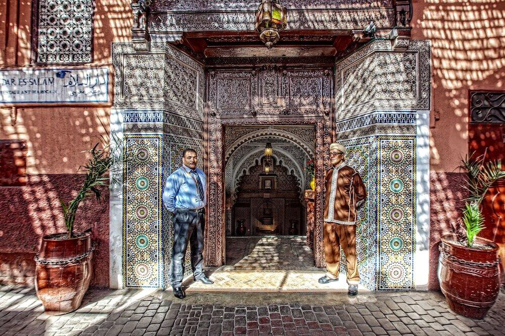 Historic palace entrance of Dar Essalam restaurant in the Marrakech Medina